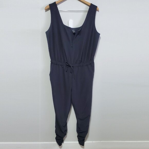 PRANA Railay Jumpsuit Tie Waist Zip Neck Stretch Relaxed Fit Black Women's Large - Picture 2 of 16